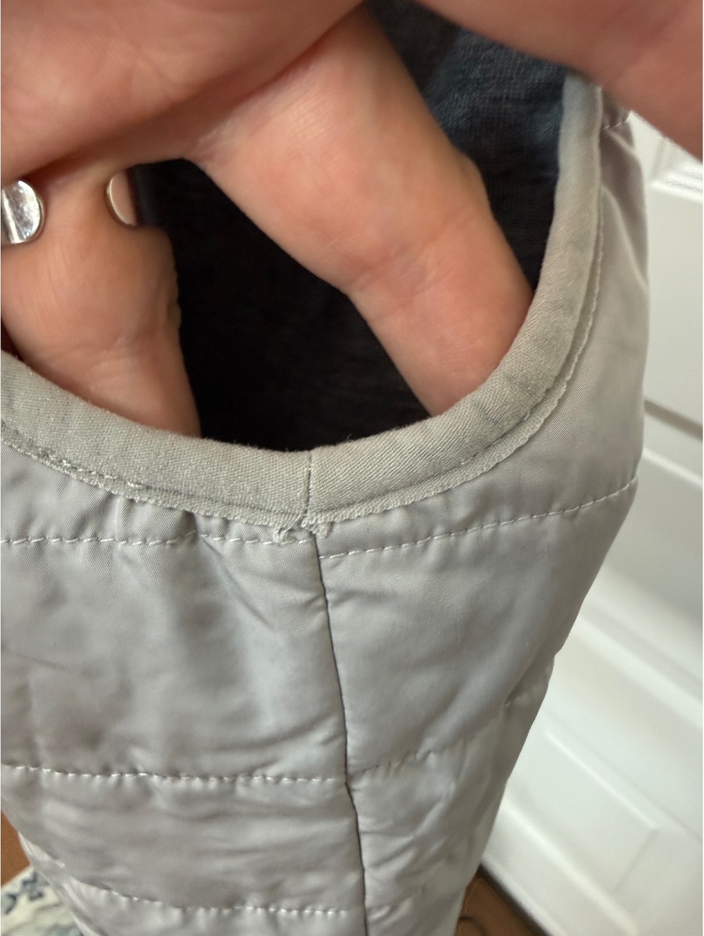 Light Gray Quilted Sleeveless Vest with Zip Pockets - Picture 7 of 11